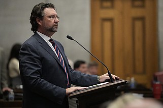 Rep. Andrew Farmer, R-Sevierville, seen on the last day of the legislature's session Thursday, said he wanted to repeal a law that strictly limited the seclusion of children at juvenile detention centers. (AP Photo/George Walker IV)